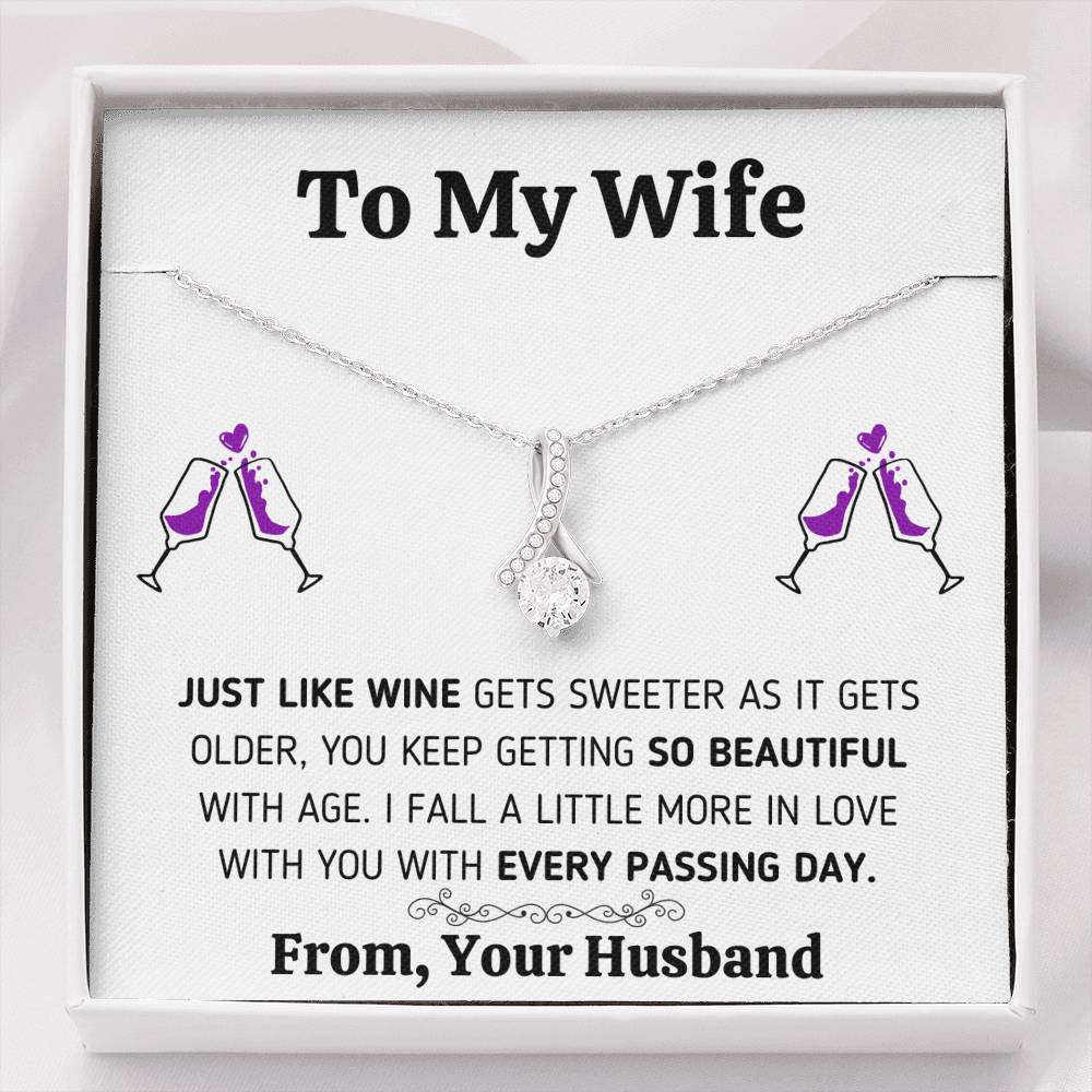 TO MY WIFE "JUST LIKE WINE" ALLURING BEAUTY NECKLACE GIFT SET - ON CLOUD NINE GIFTS