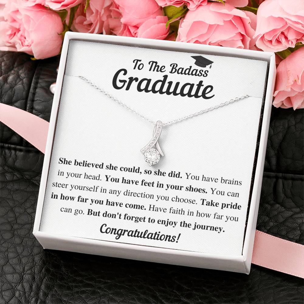 TO THE BADASS GRADUATE SHE DID ALLURING BEAUTY NECKLACE GIFT SET - ON CLOUD NINE GIFTS