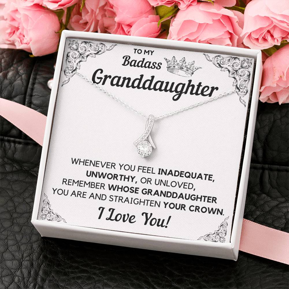 TO MY BADASS GRANDDAUGHTER CROWN DECORATION ALLURING BEAUTY NECKLACE GIFT SET - ON CLOUD NINE GIFTS