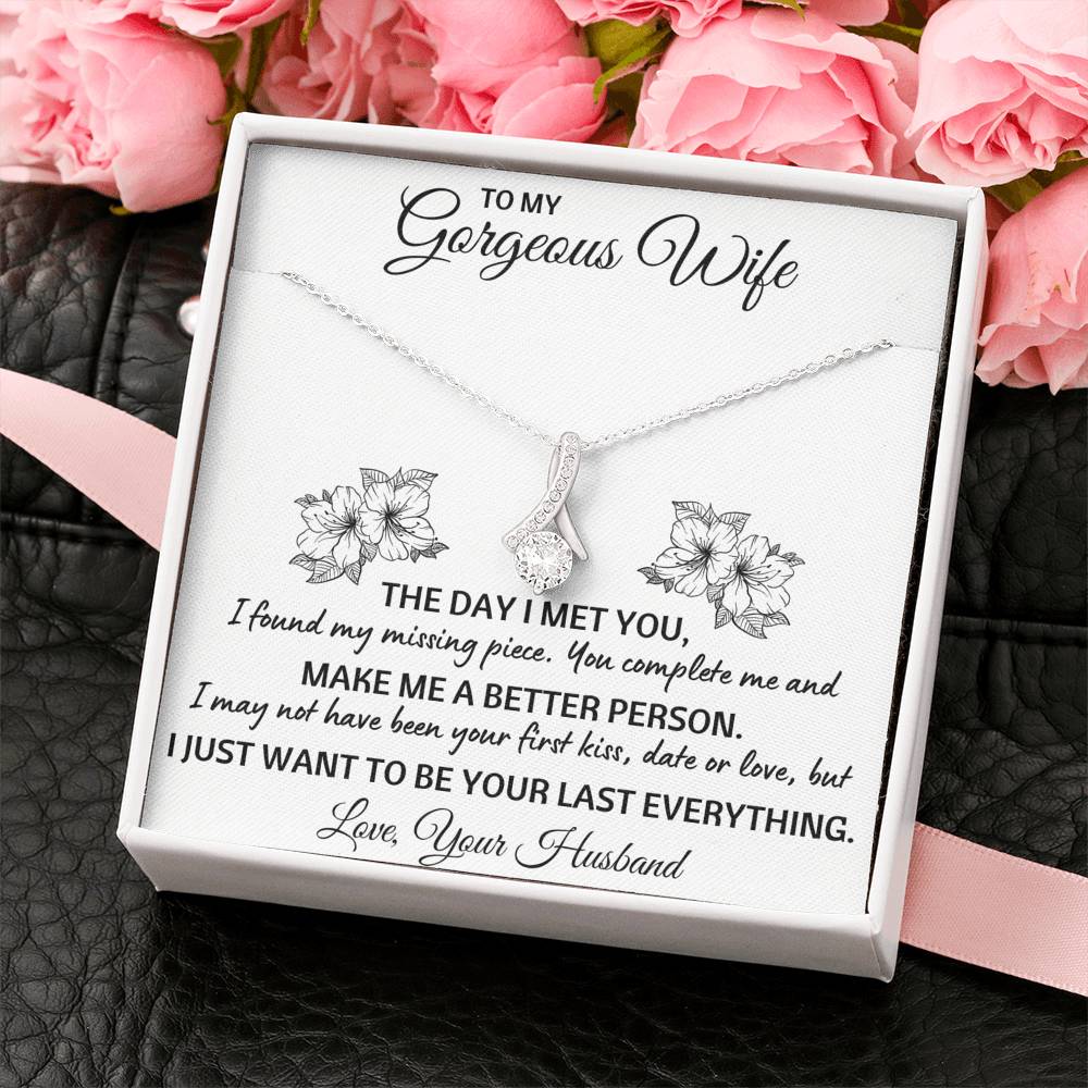 TO MY GORGEOUS WIFE "LAST EVERYTHING" ALLURING BEAUTY NECKLACE GIFT SET - ON CLOUD NINE GIFTS