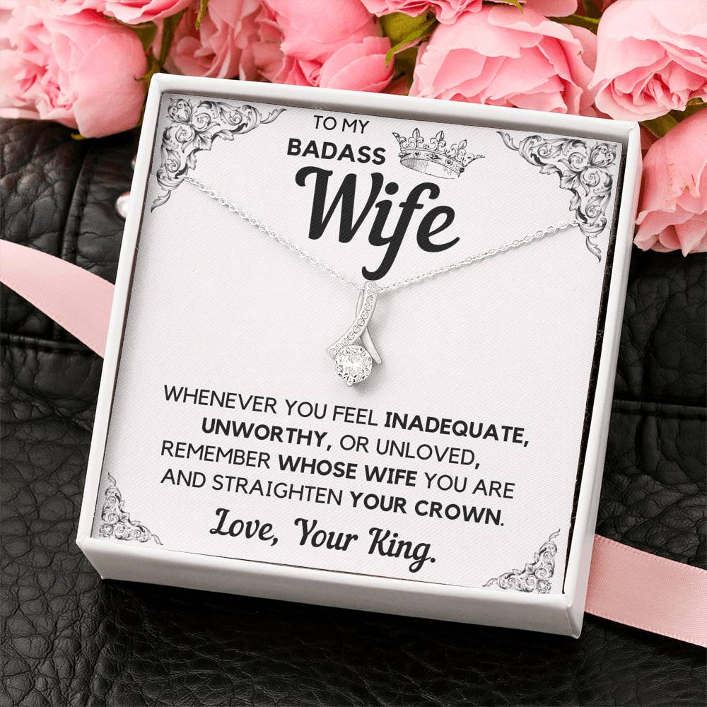 TO MY BADASS WIFE CROWN DECORATION ALLURING BEAUTY NECKLACE GIFT SET - ON CLOUD NINE GIFTS