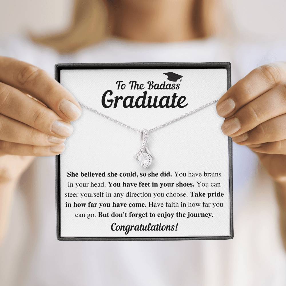 TO THE BADASS GRADUATE SHE DID ALLURING BEAUTY NECKLACE GIFT SET - ON CLOUD NINE GIFTS