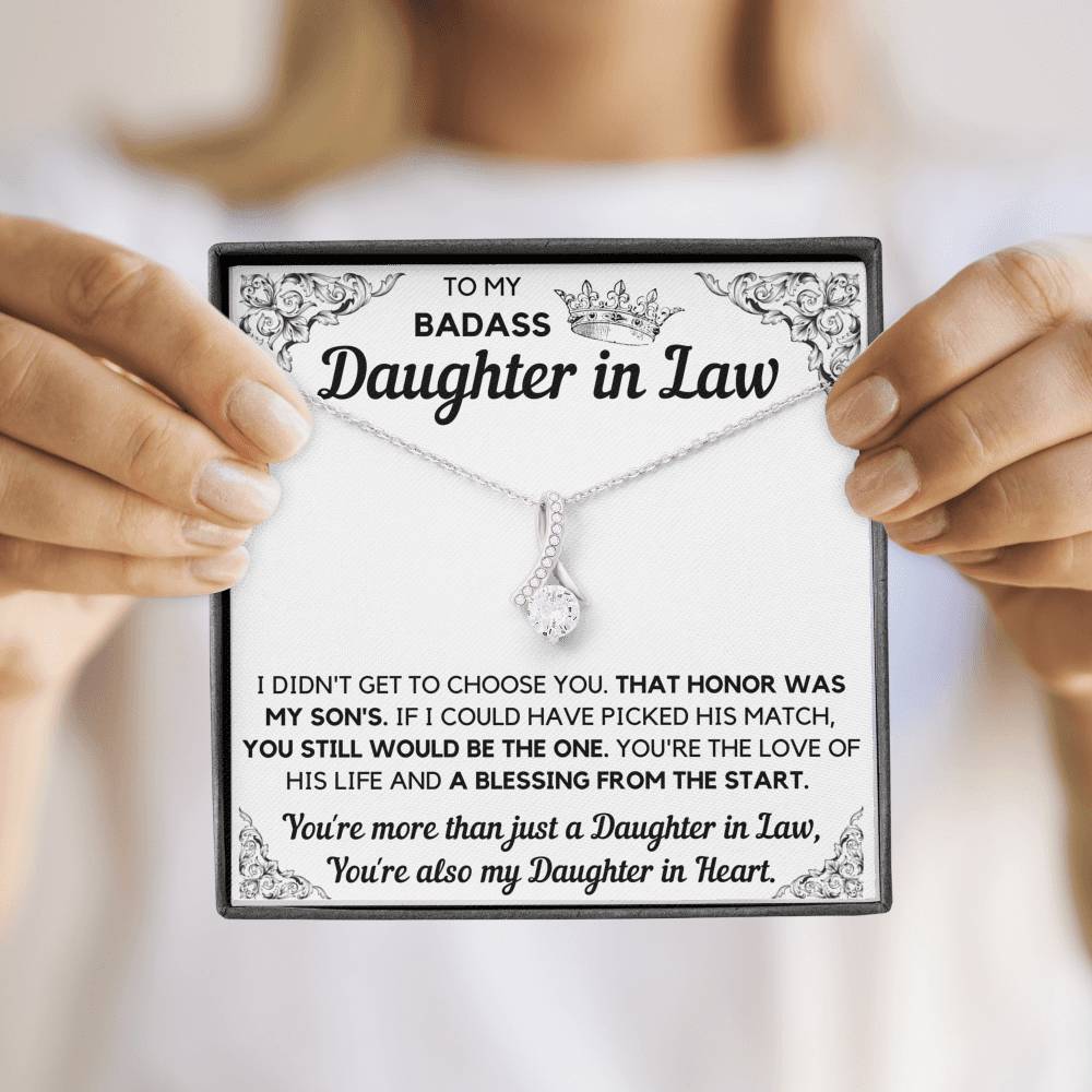 TO MY BADASS DAUGHTER-IN-LAW HONOR ALLURING BEAUTY NECKLACE GIFT SET - ON CLOUD NINE GIFTS