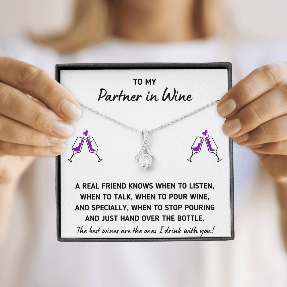 TO MY PARTNER IN WINE "HAND OVER THE BOTTLE" ALLURING BEAUTY NECKLACE GIFT SET - ON CLOUD NINE GIFTS