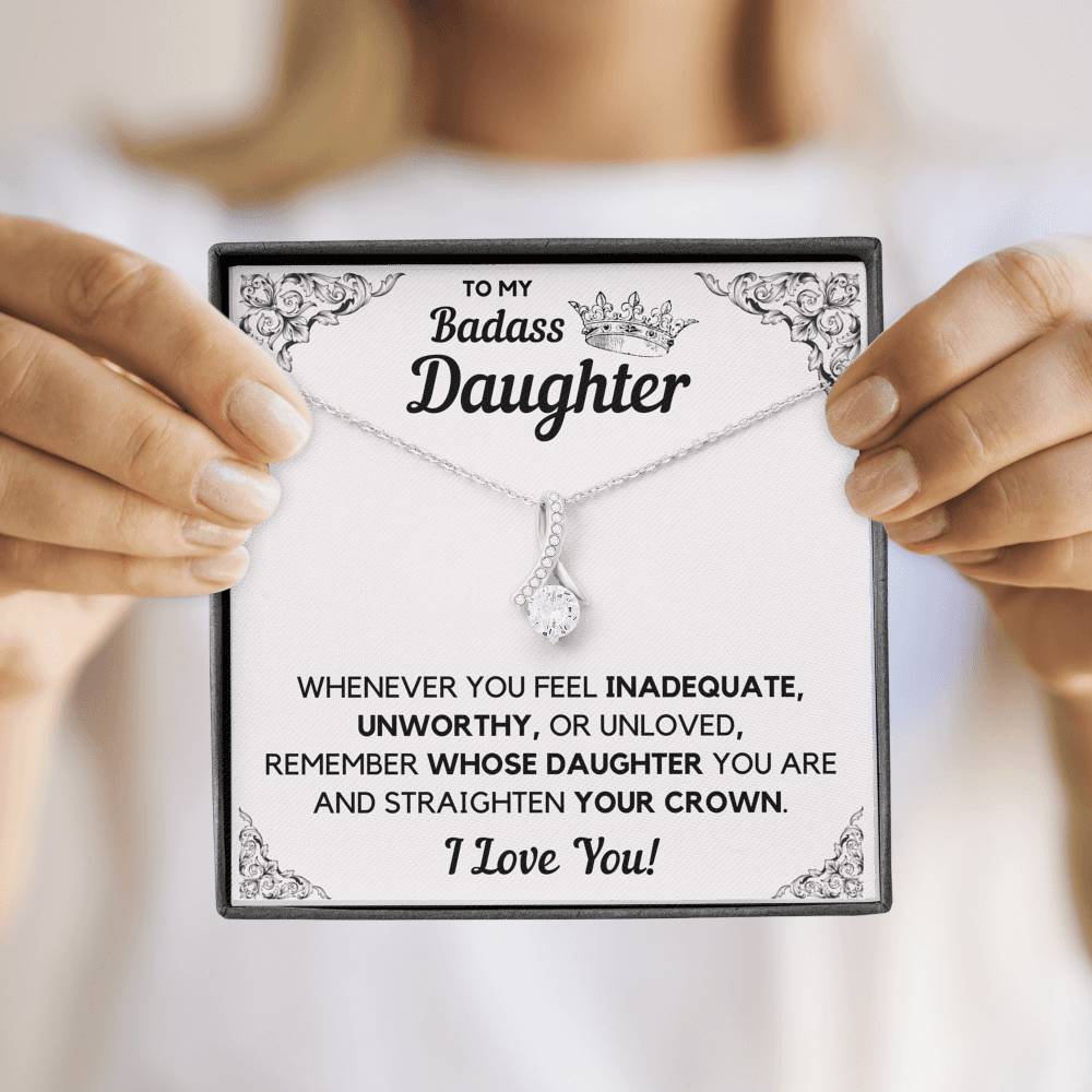 TO MY BADASS DAUGHTER CROWN DECORATION ALLURING BEAUTY NECKLACE GIFT SET - ON CLOUD NINE GIFTS