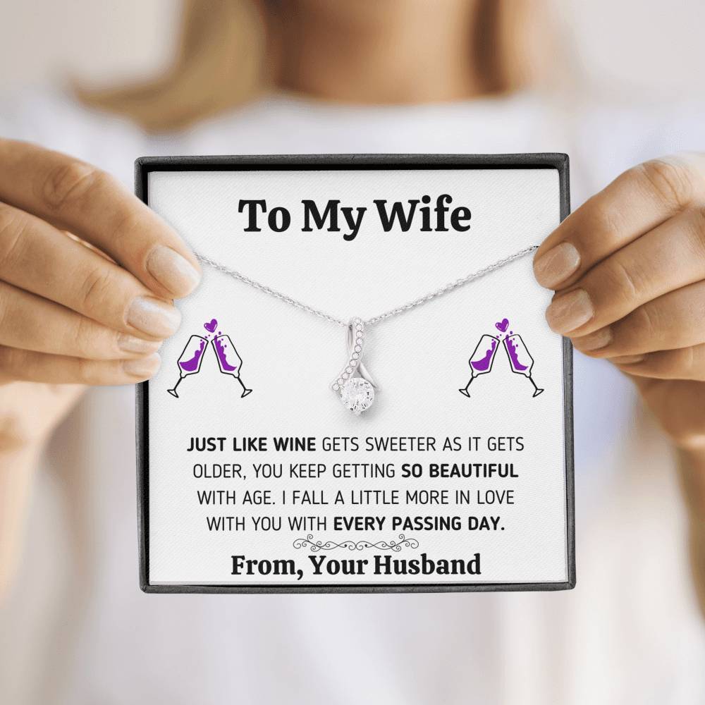 TO MY WIFE "JUST LIKE WINE" ALLURING BEAUTY NECKLACE GIFT SET - ON CLOUD NINE GIFTS