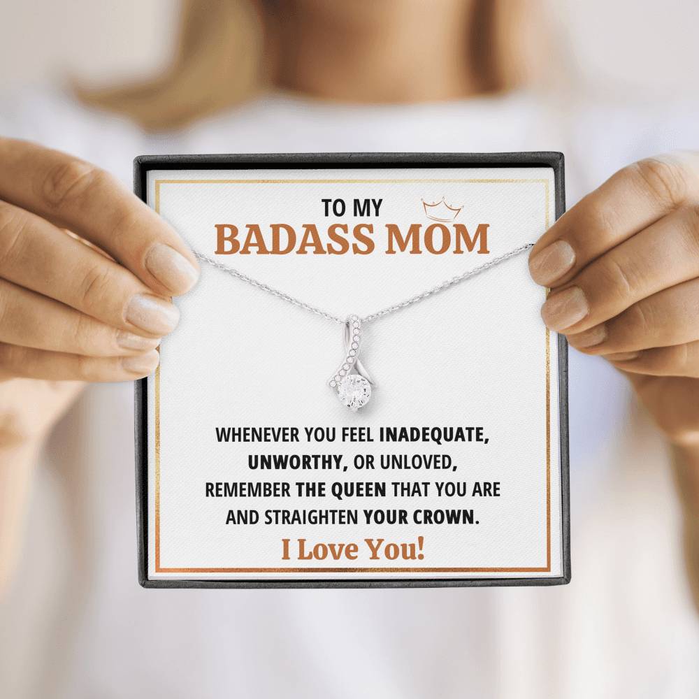 TO MY BADASS MOM QUEEN ALLURING BEAUTY NECKLACE GIFT SET - ON CLOUD NINE GIFTS