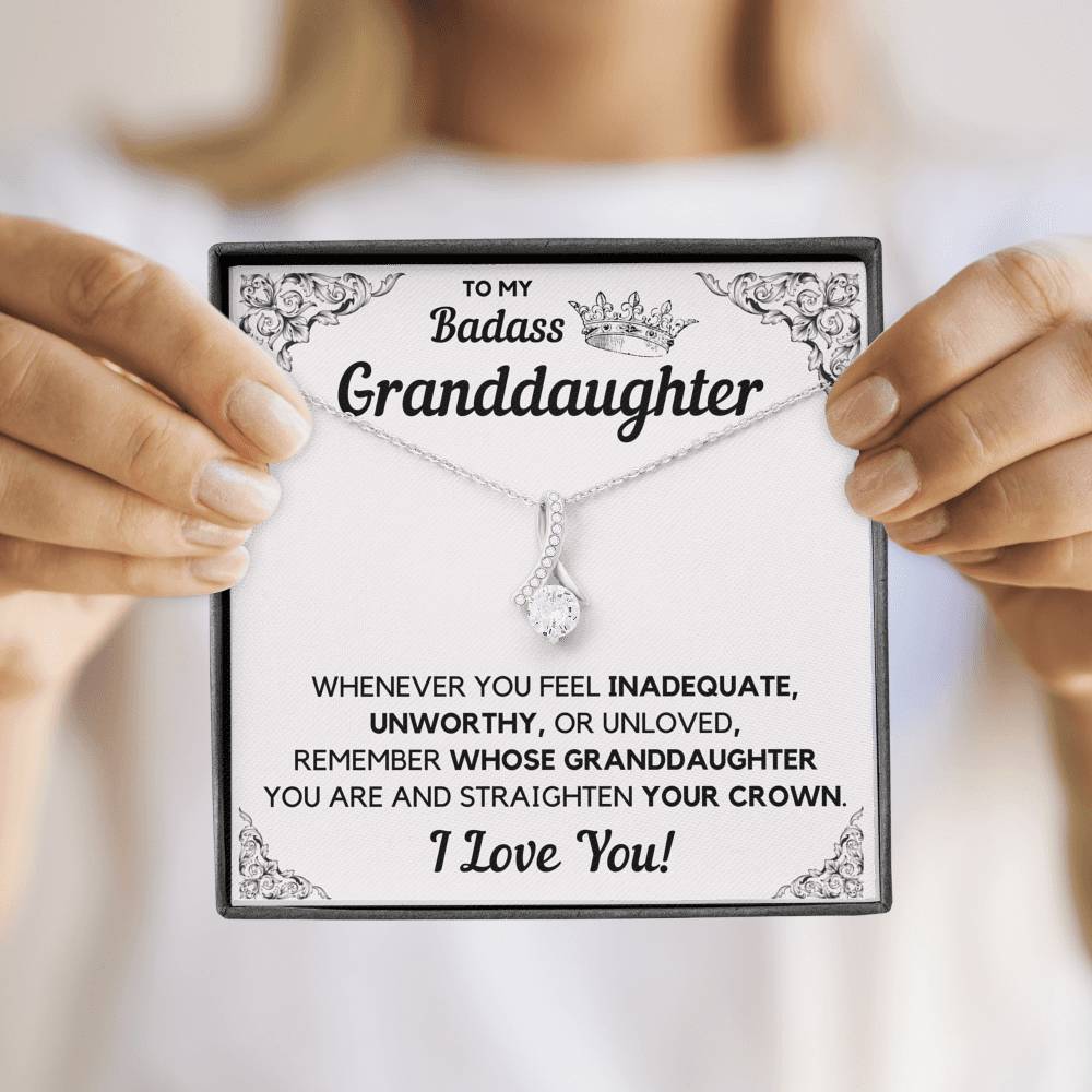 TO MY BADASS GRANDDAUGHTER CROWN DECORATION ALLURING BEAUTY NECKLACE GIFT SET - ON CLOUD NINE GIFTS