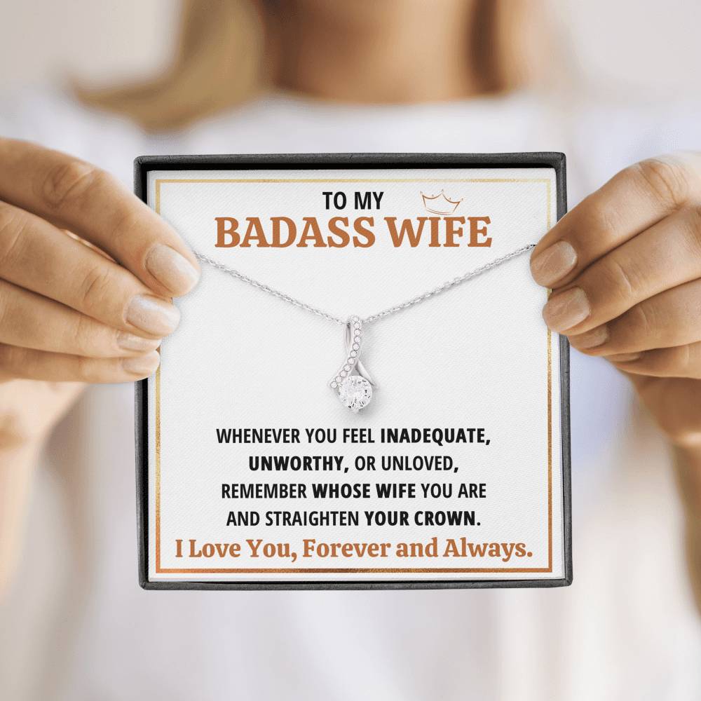 TO MY BADASS WIFE CROWN ALLURING BEAUTY NECKLACE GIFT SET - ON CLOUD NINE GIFTS