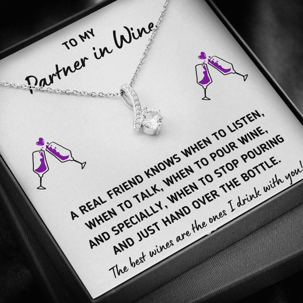 TO MY PARTNER IN WINE "HAND OVER THE BOTTLE" ALLURING BEAUTY NECKLACE GIFT SET - ON CLOUD NINE GIFTS