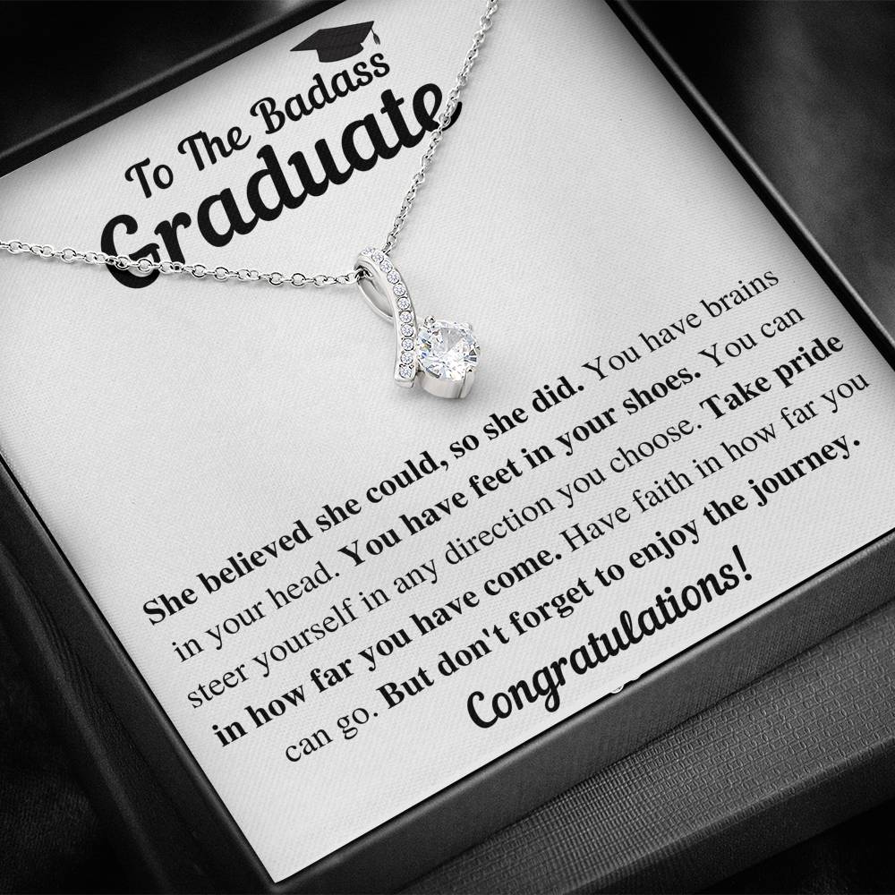 TO THE BADASS GRADUATE SHE DID ALLURING BEAUTY NECKLACE GIFT SET - ON CLOUD NINE GIFTS