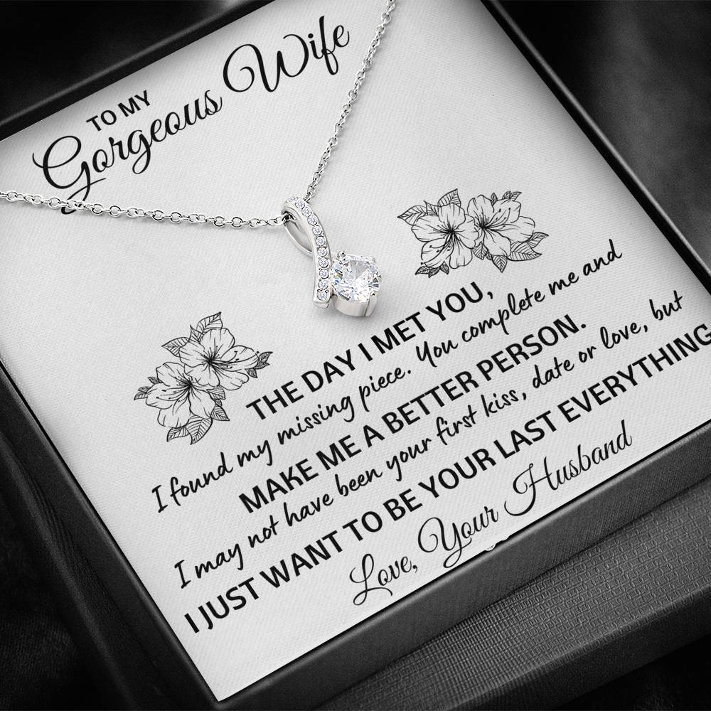TO MY GORGEOUS WIFE "LAST EVERYTHING" ALLURING BEAUTY NECKLACE GIFT SET - ON CLOUD NINE GIFTS