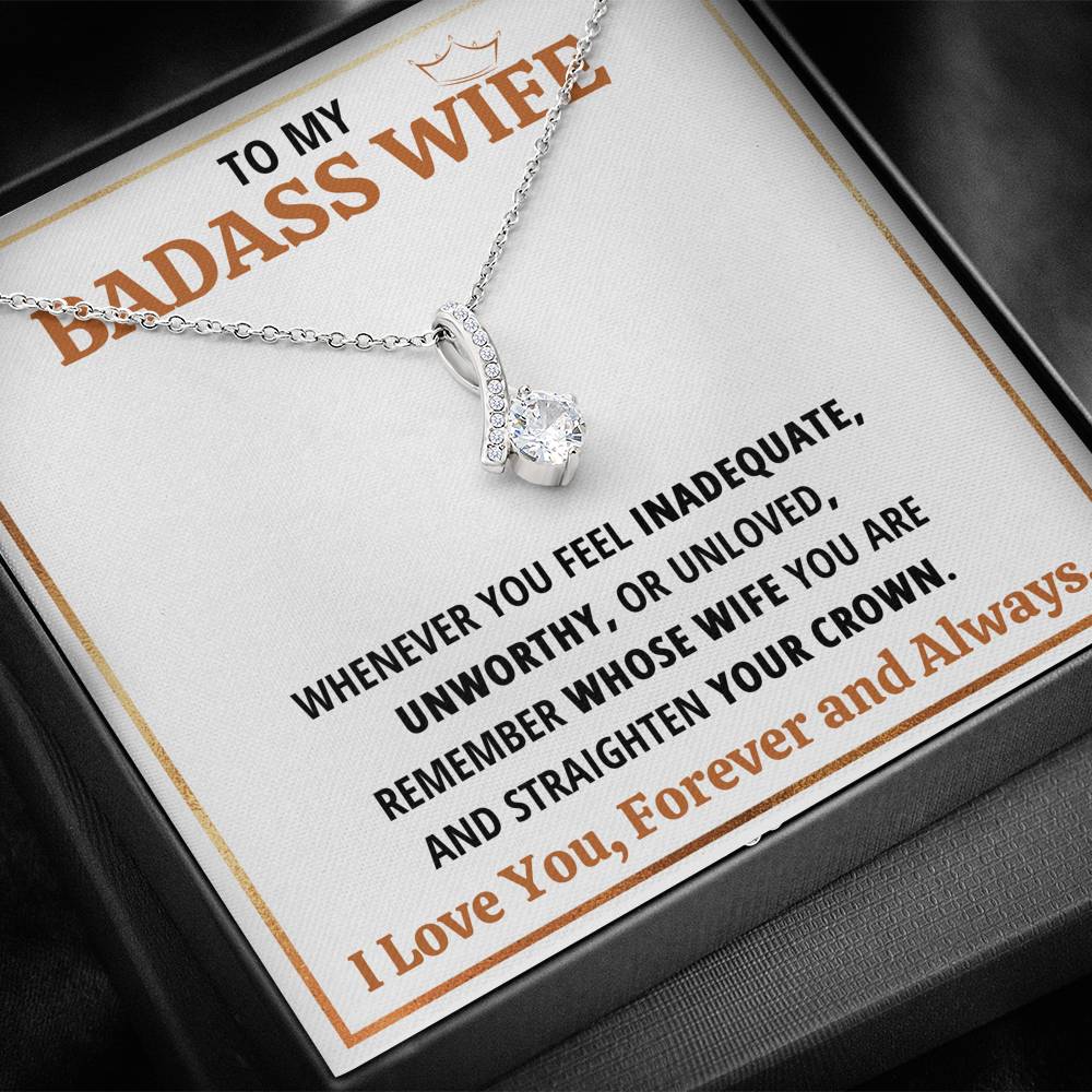 TO MY BADASS WIFE CROWN ALLURING BEAUTY NECKLACE GIFT SET - ON CLOUD NINE GIFTS