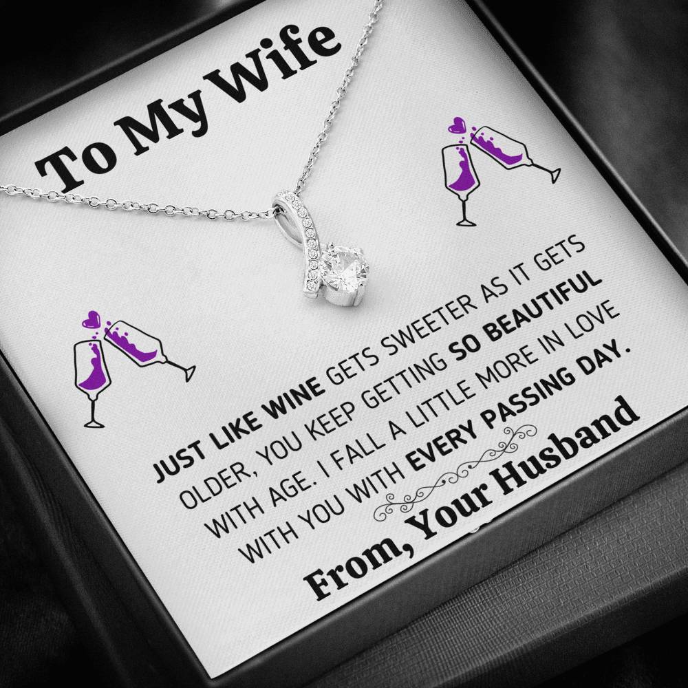 TO MY WIFE "JUST LIKE WINE" ALLURING BEAUTY NECKLACE GIFT SET - ON CLOUD NINE GIFTS