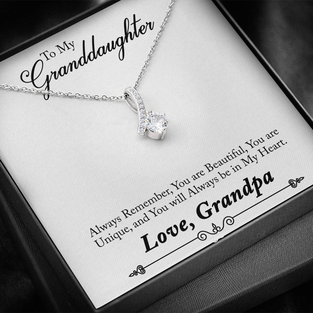 TO MY GRANDDAUGHTER "ALWAYS REMEMBER - SO" ALLURING BEAUTY NECKLACE GIFT SET - ON CLOUD NINE GIFTS