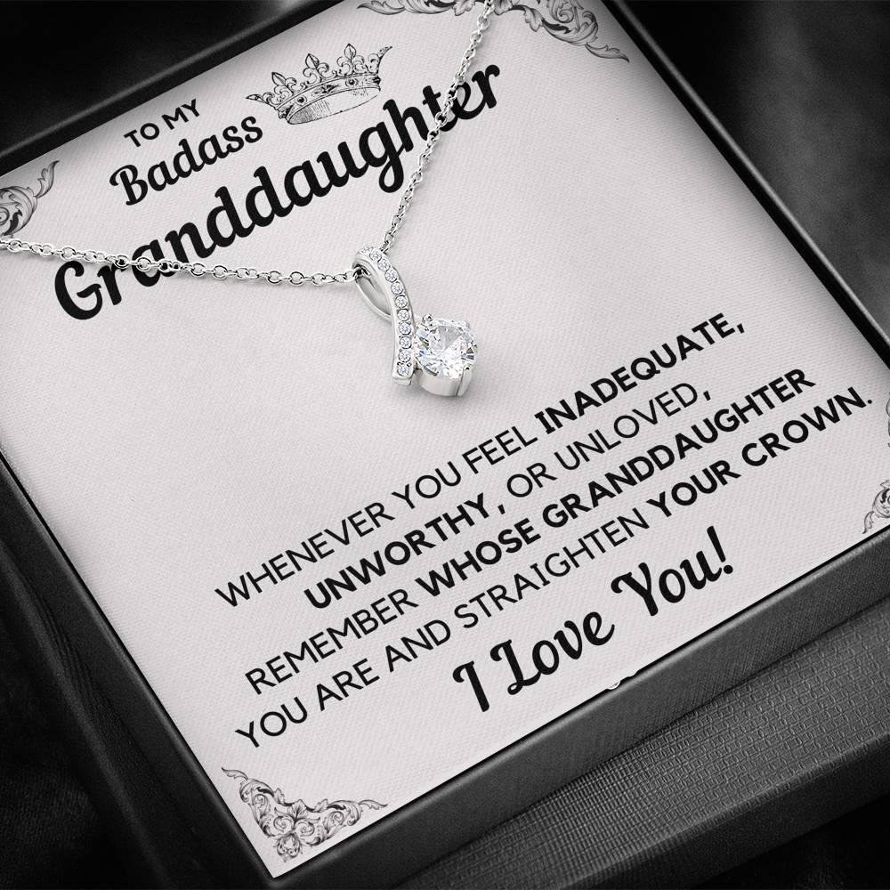 TO MY BADASS GRANDDAUGHTER CROWN DECORATION ALLURING BEAUTY NECKLACE GIFT SET - ON CLOUD NINE GIFTS