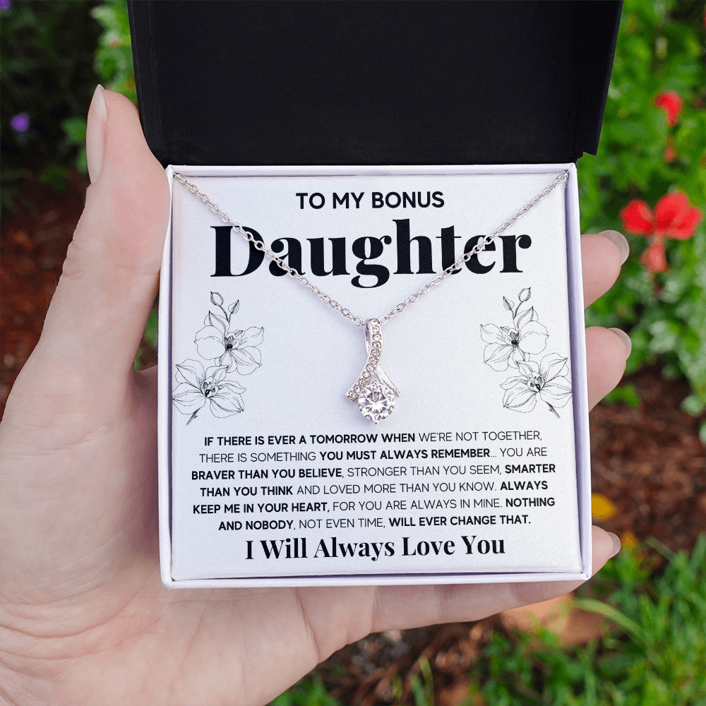 To my bonus daughter necklace, bonus daughter necklace from stepdad, step daughter necklace, step daughter from mom - ON CLOUD NINE GIFTS
