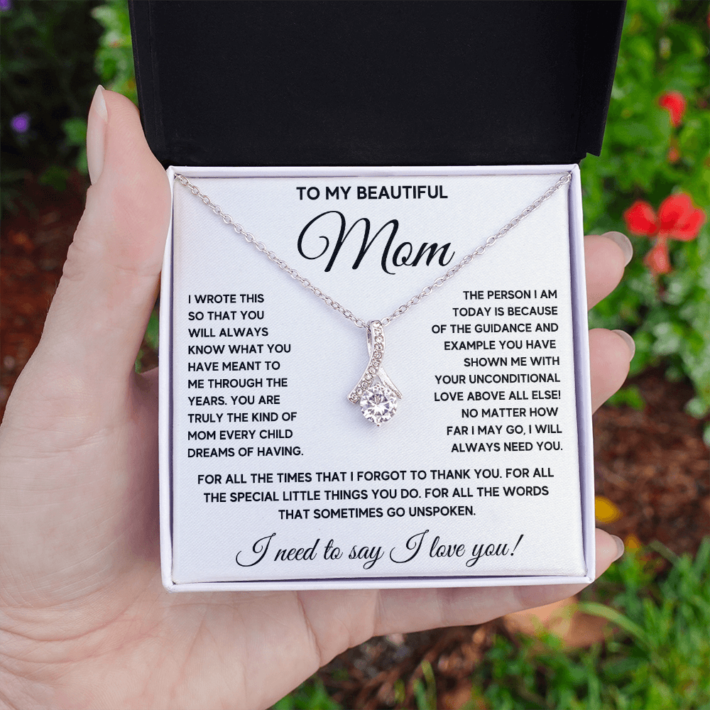 Birthday gift for mom heart jewelry from son on Mothers Day sentimental I Love You gifts Alluring Beauty Necklace with Message Card and Gift Box - ON CLOUD NINE GIFTS