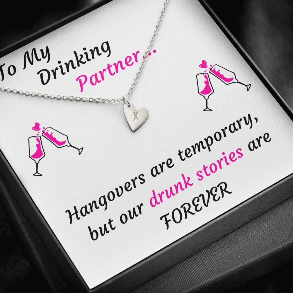 TO MY DRINKING PARTNER CUSTOM NAME INITIALS HEARTS NECKLACE GIFT SET - ON CLOUD NINE GIFTS