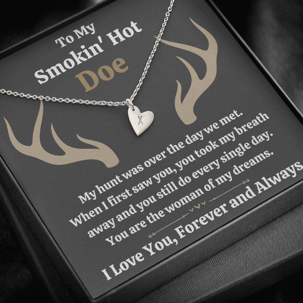 TO MY SMOKIN HOT DOE "DREAMS - DARK" CUSTOM NAME INITIALS ENGRAVING HEARTS NECKLACE GIFT SET - ON CLOUD NINE GIFTS