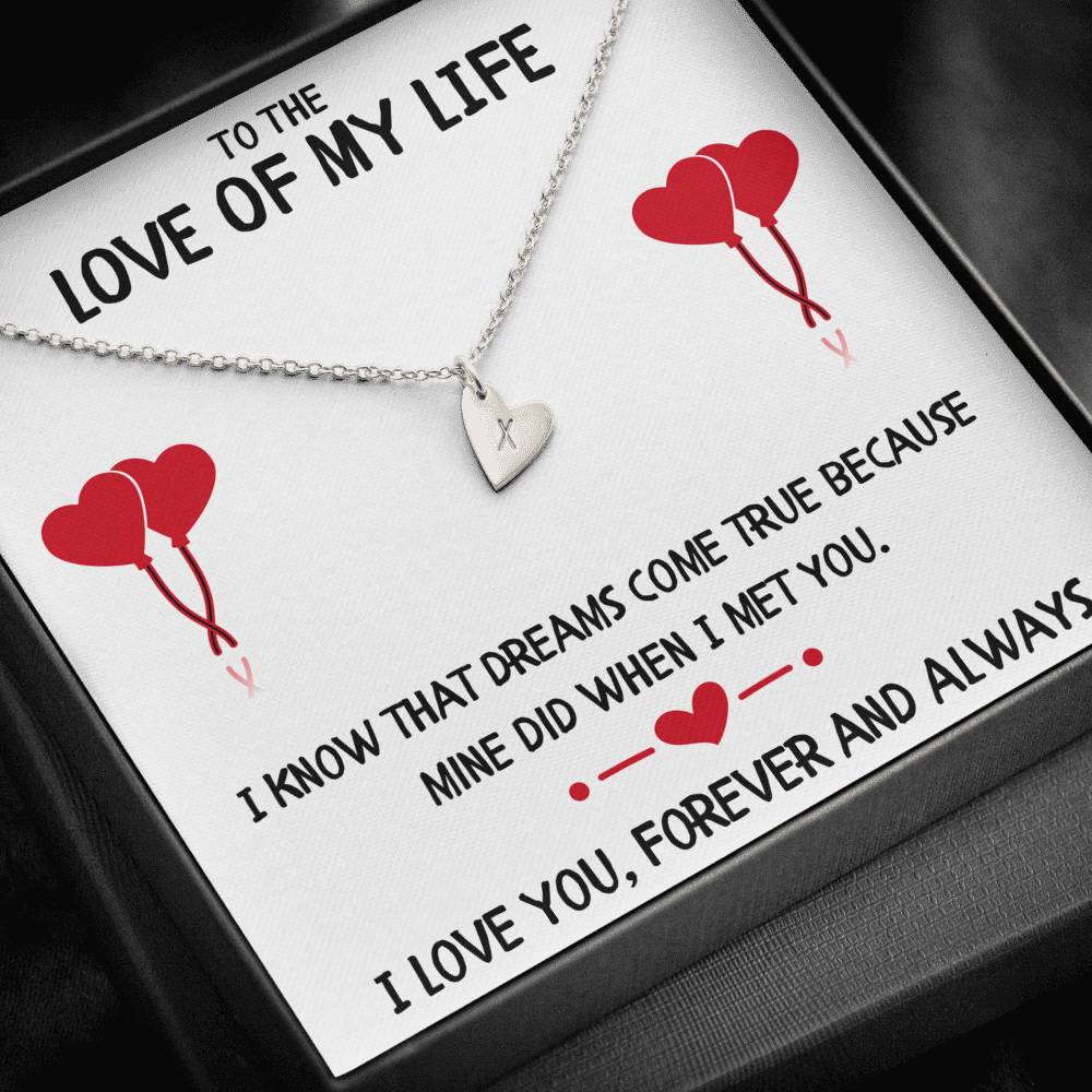 TO THE LOVE OF MY LIFE "DREAMS" CUSTOM NAME INITIALS ENGRAVING HEARTS NECKLACE GIFT SET - ON CLOUD NINE GIFTS