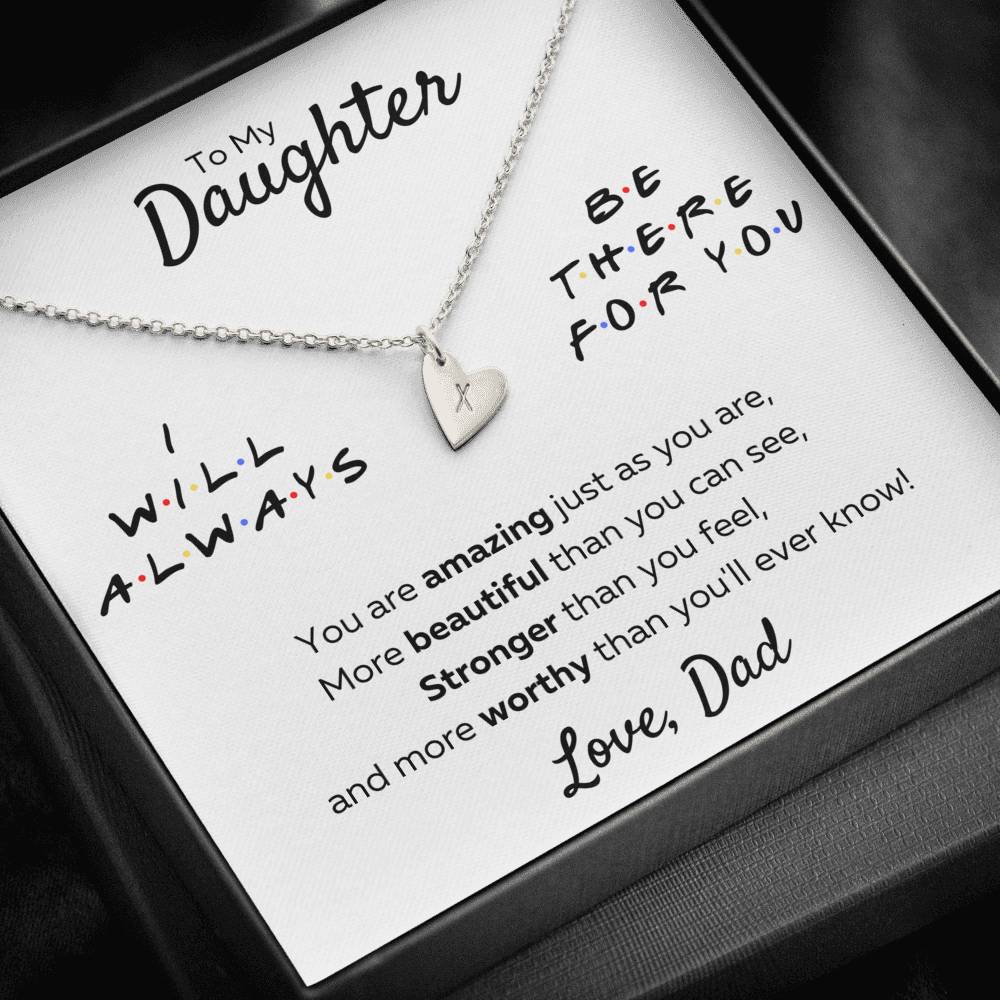 TO MY DAUGHTER FROM DAD "THERE FOR YOU - AMAZING JUST AS YOU ARE" CUSTOM NAME INITIALS ENGRAVING HEARTS NECKLACE GIFT SET - ON CLOUD NINE GIFTS