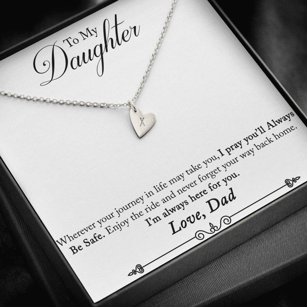 TO MY DAUGHTER "ENJOY THE RIDE" CUSTOM NAME INITIALS ENGRAVING HEARTS NECKLACE GIFT SET - ON CLOUD NINE GIFTS