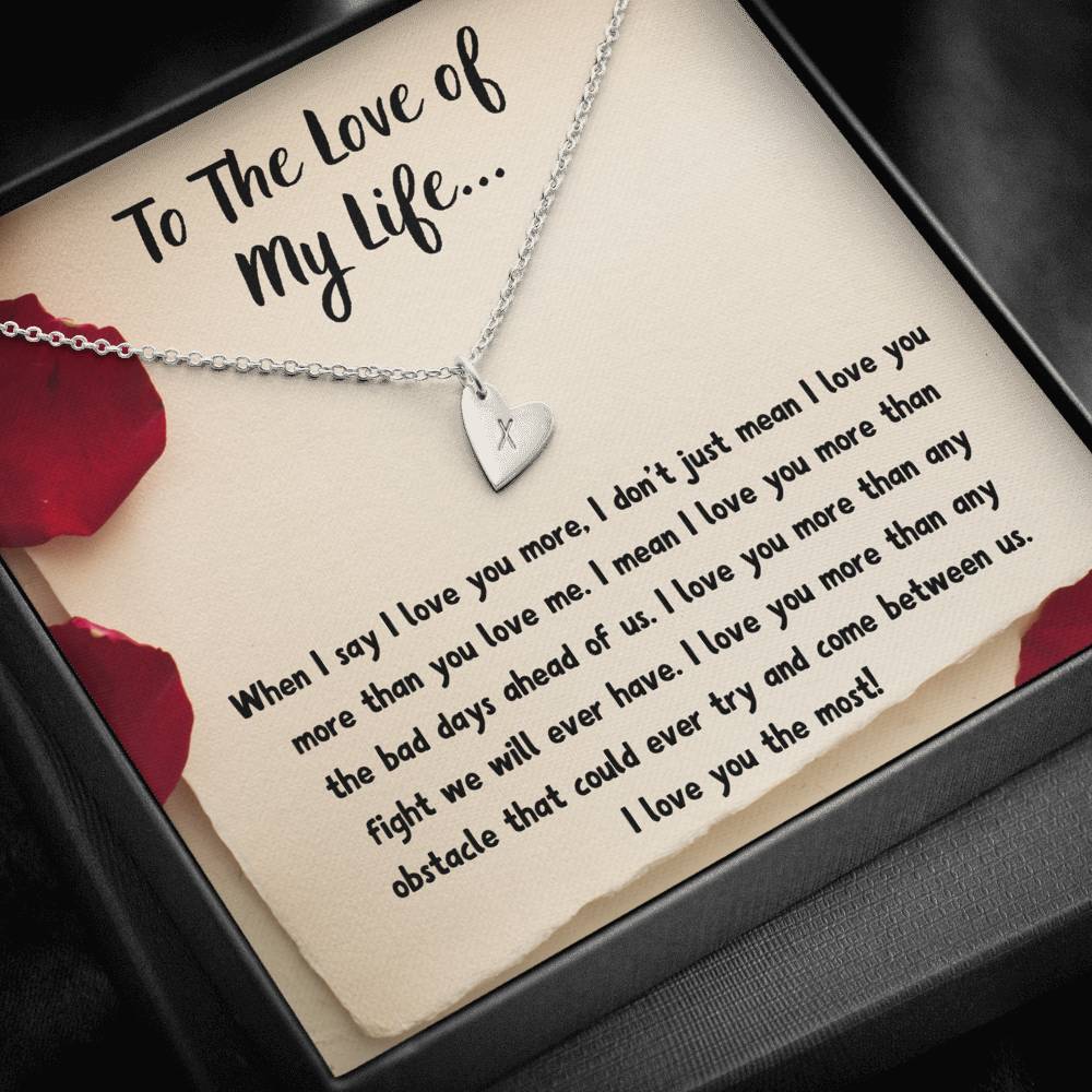 TO THE LOVE OF MY LIFE "LOVE NOTE" CUSTOM NAME INITIALS ENGRAVING HEARTS NECKLACE GIFT SET - ON CLOUD NINE GIFTS
