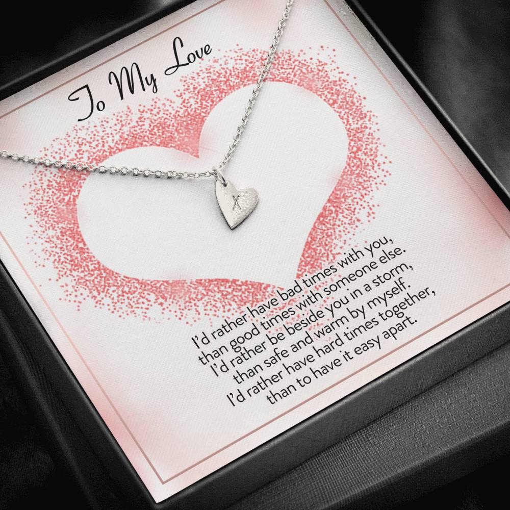 TO MY LOVE "I'D RATHER" CUSTOM NAME INITIALS ENGRAVING HEARTS NECKLACE GIFT SET - ON CLOUD NINE GIFTS