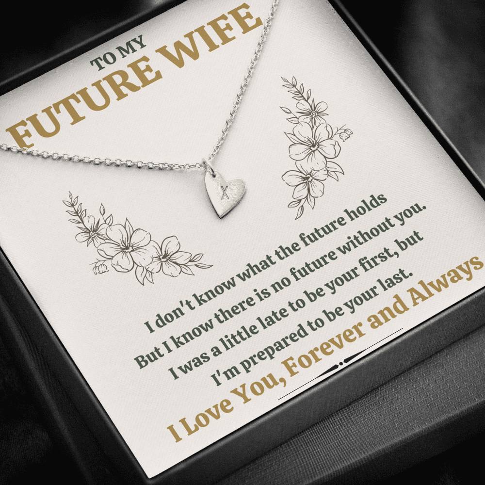 TO MY FUTURE WIFE "LATE" CUSTOM NAME INITIALS ENGRAVING HEARTS NECKLACE GIFT SET - ON CLOUD NINE GIFTS