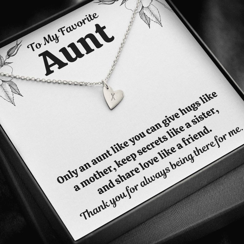 TO MY FAV AUNT "LIKE" CUSTOM NAME INITIALS ENGRAVING HEARTS NECKLACE GIFT SET - ON CLOUD NINE GIFTS