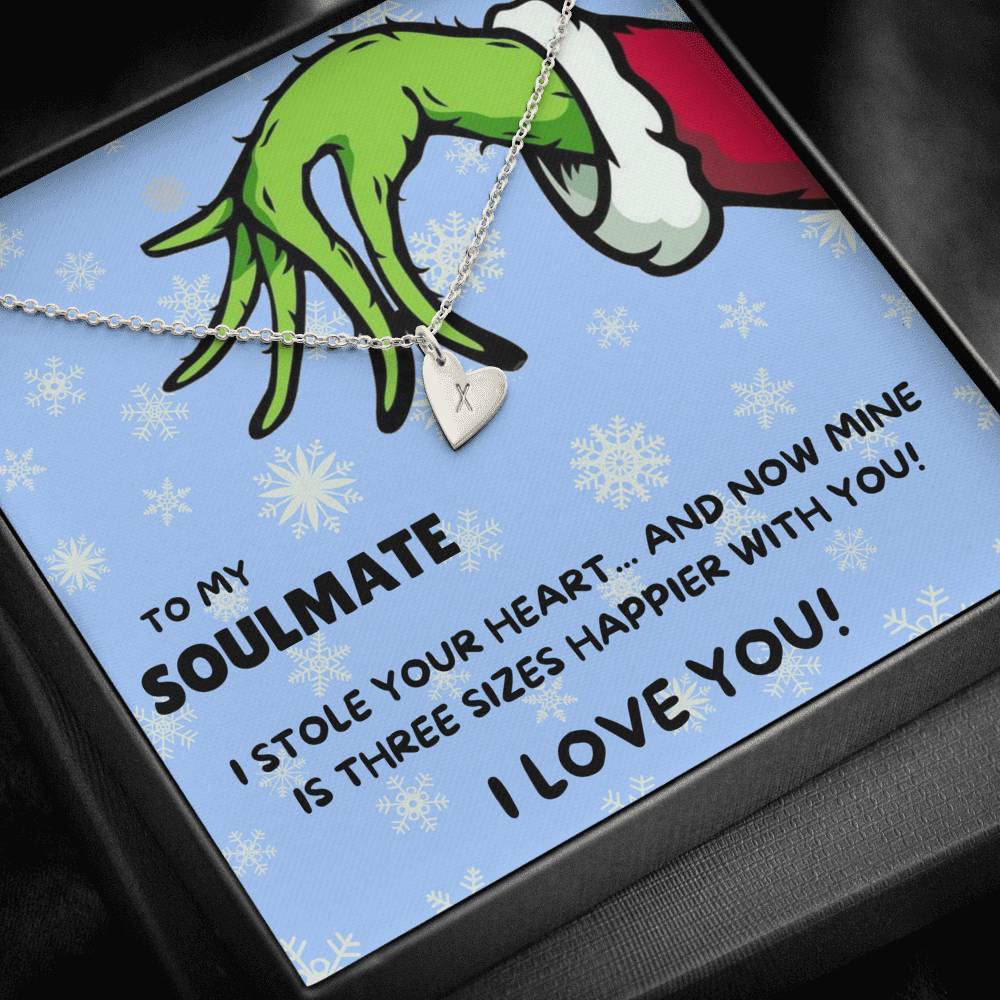 TO MY SOULMATE "THREE SIZES HAPPIER - SNOW" CUSTOM NAME INITIALS ENGRAVING HEARTS NECKLACE GIFT SET - ON CLOUD NINE GIFTS