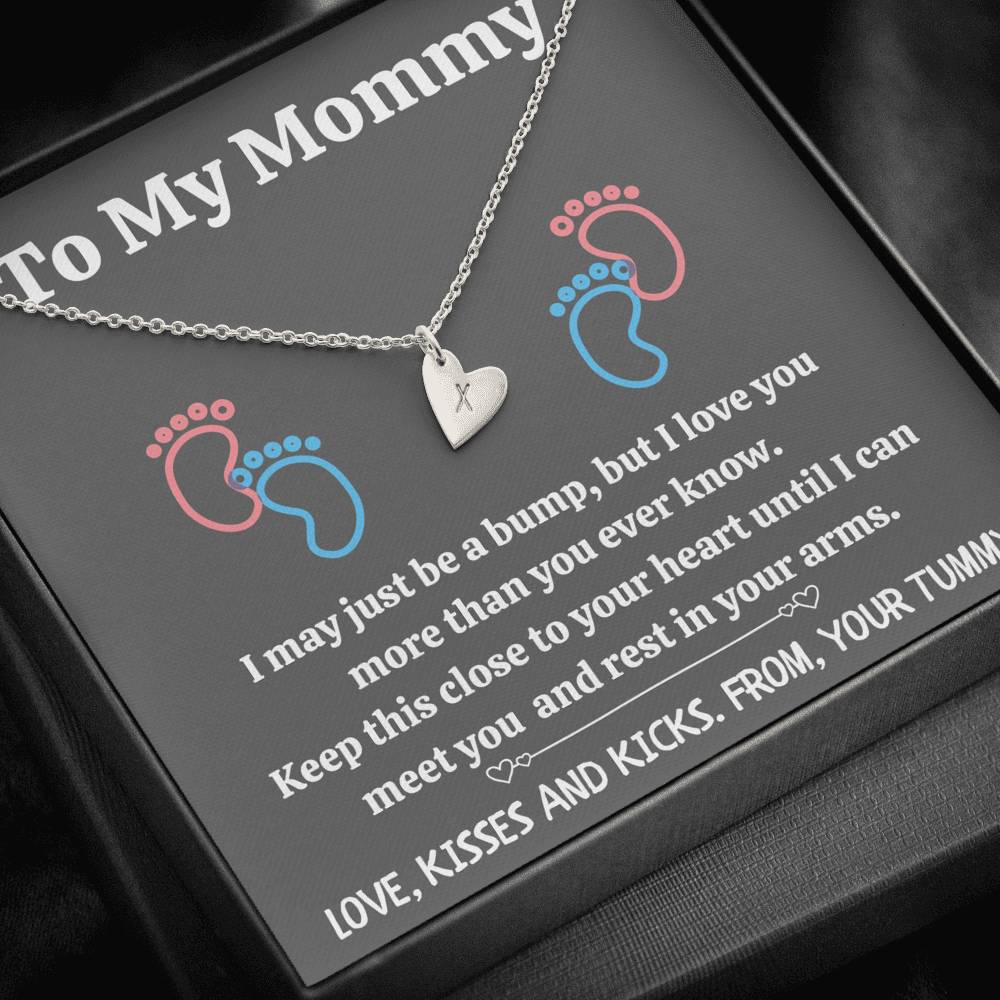 TO MY MOMMY "BABY FEET - GRAY" CUSTOM NAME INITIALS ENGRAVING HEARTS NECKLACE GIFT SET - ON CLOUD NINE GIFTS