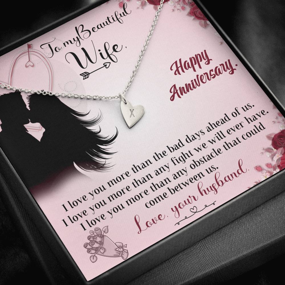 TO MY BEAUTIFUL WIFE "ANY FIGHT" CUSTOM NAME INITIALS ENGRAVING HEARTS NECKLACE ANNIVERSARY GIFT SET - ON CLOUD NINE GIFTS