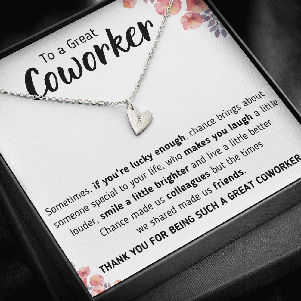 TO A GREAT COWORKER "A LITTLE BETTER" CUSTOM NAME INITIALS ENGRAVING HEARTS NECKLACE GIFT SET - ON CLOUD NINE GIFTS