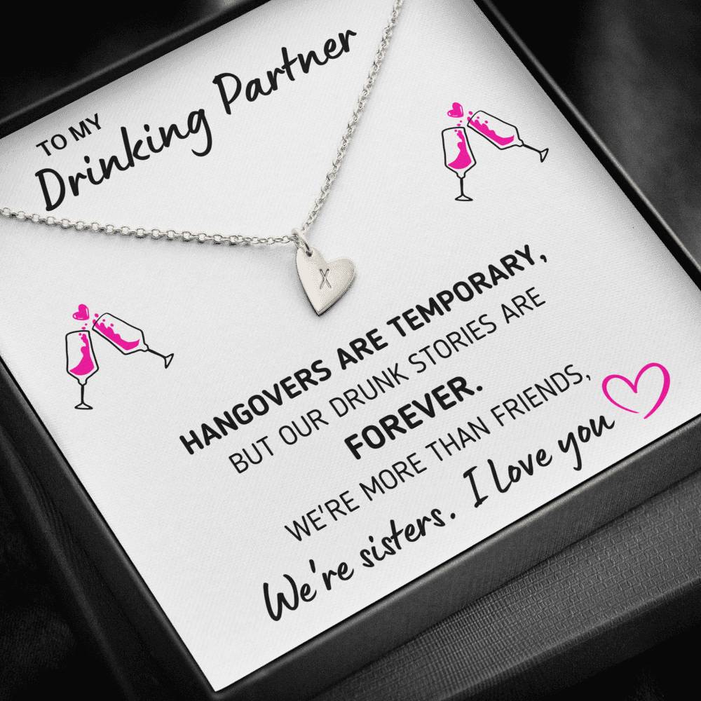TO MY DRINKING PARTNER "MORE THAN FRIENDS" CUSTOM NAME INITIALS ENGRAVING HEARTS NECKLACE GIFT SET - ON CLOUD NINE GIFTS