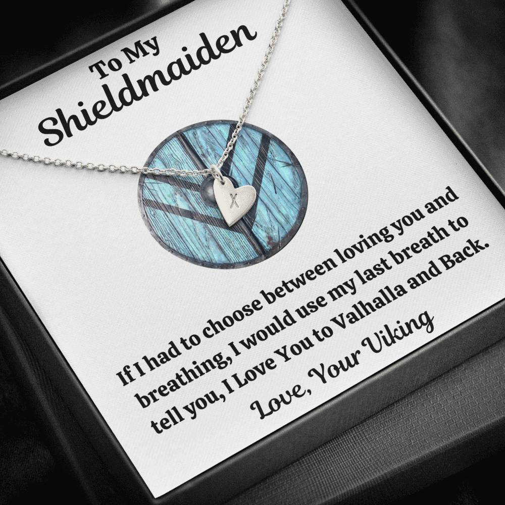 TO MY SHIELDMAIDEN "BREATHING - BLUE" CUSTOM NAME INITIALS ENGRAVING HEARTS NECKLACE GIFT SET - ON CLOUD NINE GIFTS