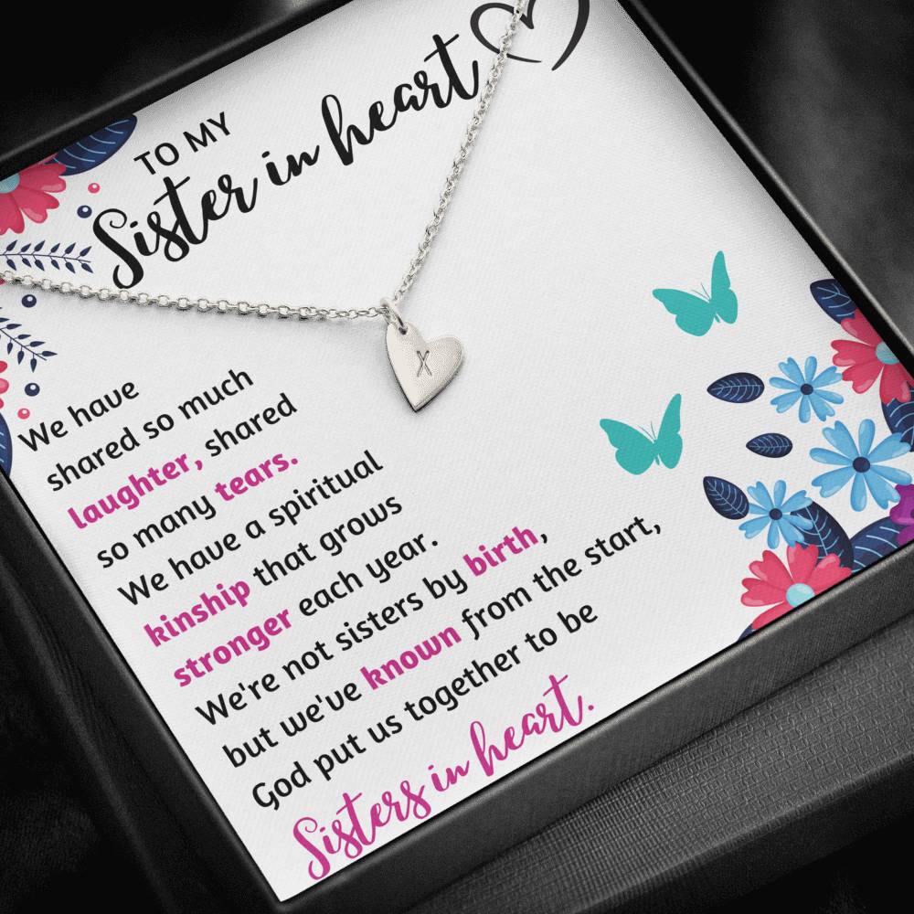 TO MY SISTER IN HEART CUSTOM NAME INITIALS ENGRAVING HEARTS NECKLACE GIFT SET - ON CLOUD NINE GIFTS