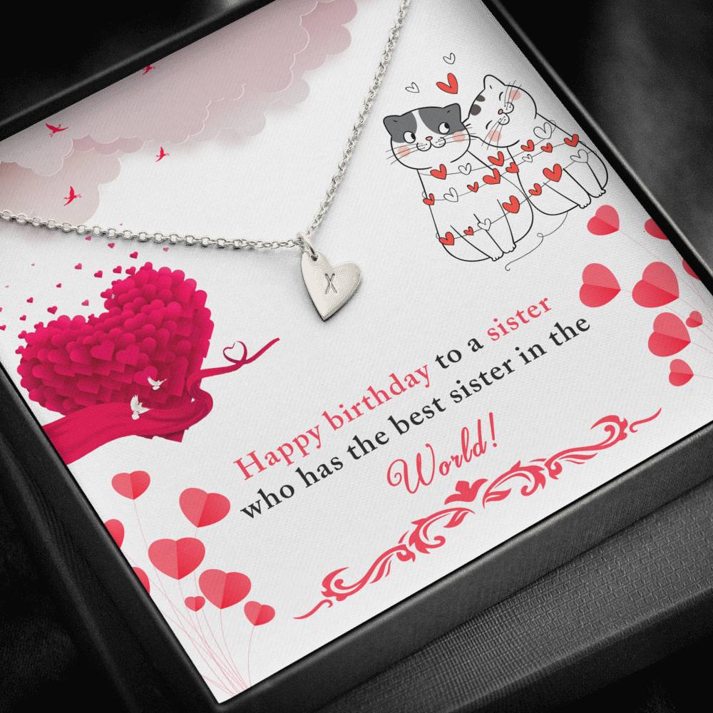 TO MY SISTER "BEST IN THE WORLD" CUSTOM NAME INITIALS ENGRAVING HEARTS NECKLACE GIFT SET - ON CLOUD NINE GIFTS