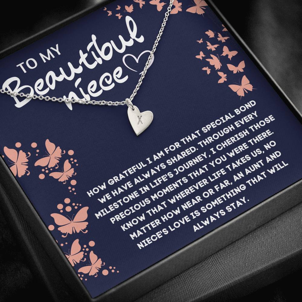 TO MY BEAUTIFUL NIECE CUSTOM NAME INITIALS ENGRAVING HEARTS NECKLACE GIFT SET - ON CLOUD NINE GIFTS