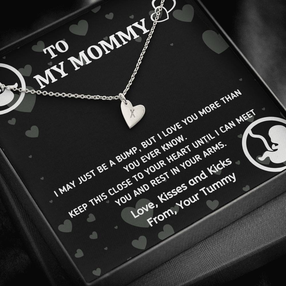 TO MY MOMMY "BABY IN TUMMY" CUSTOM NAME INITIALS ENGRAVING HEARTS NECKLACE GIFT SET - ON CLOUD NINE GIFTS
