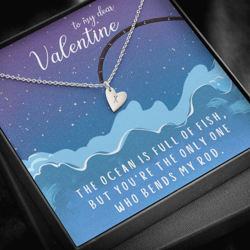 TO MY DEAR VALENTINE "FISH" CUSTOM NAME INITIALS ENGRAVING HEARTS NECKLACE GIFT SET - ON CLOUD NINE GIFTS