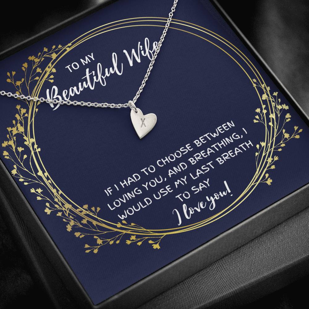 TO MY BEAUTIFUL WIFE "BREATHING" CUSTOM NAME INITIALS ENGRAVING HEARTS NECKLACE GIFT SET - ON CLOUD NINE GIFTS