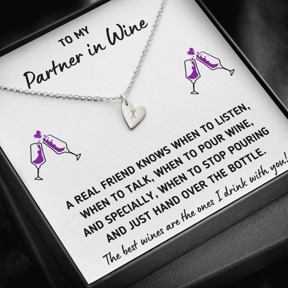TO MY PARTNER IN WINE "HAND OVER THE BOTTLE" CUSTOM NAME INITIALS ENGRAVING HEARTS NECKLACE GIFT SET - ON CLOUD NINE GIFTS