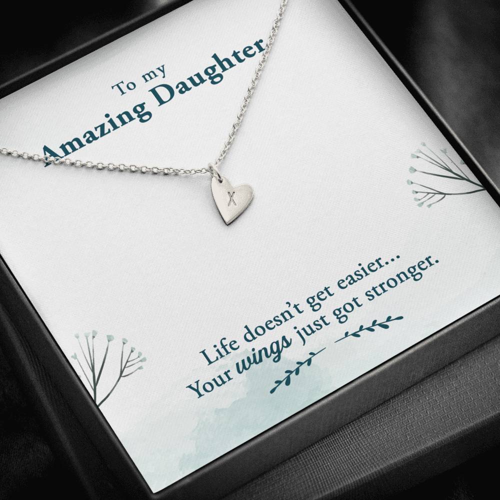 TO MY AMAZING DAUGHTER "WINGS" CUSTOM NAME INITIALS ENGRAVING HEARTS NECKLACE GIFT SET - ON CLOUD NINE GIFTS