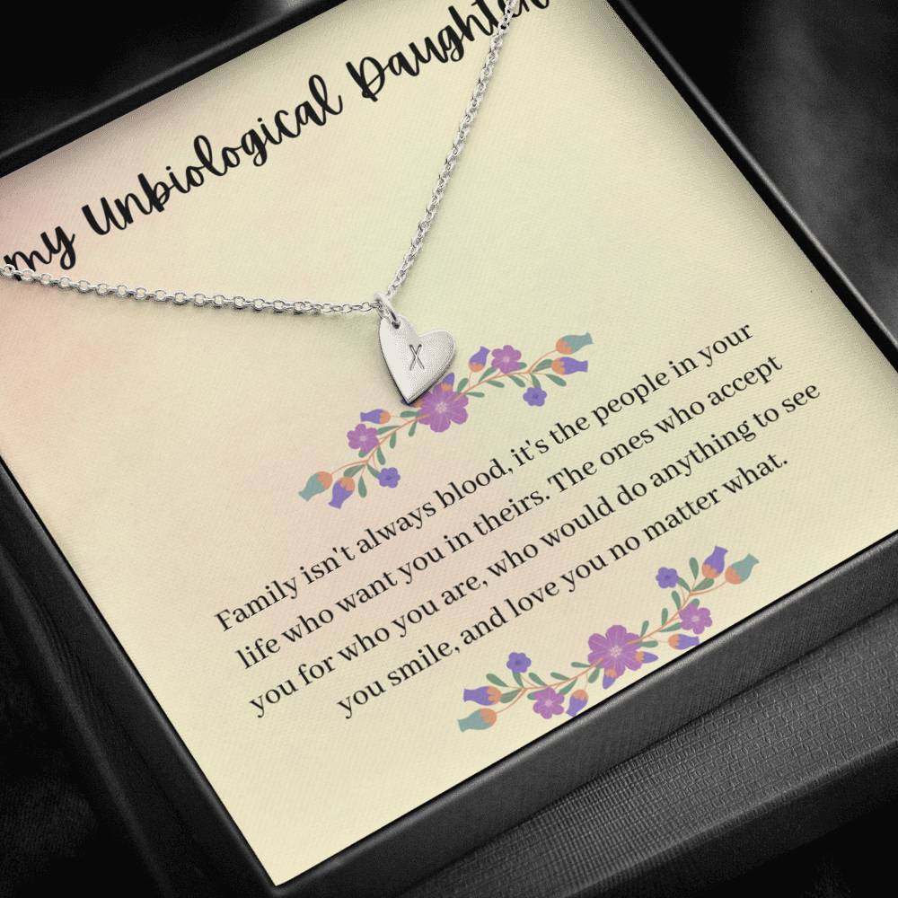 TO MY UNBIOLOGICAL DAUGHTER "SMILE" CUSTOM NAME INITIALS ENGRAVING HEARTS NECKLACE GIFT SET - ON CLOUD NINE GIFTS