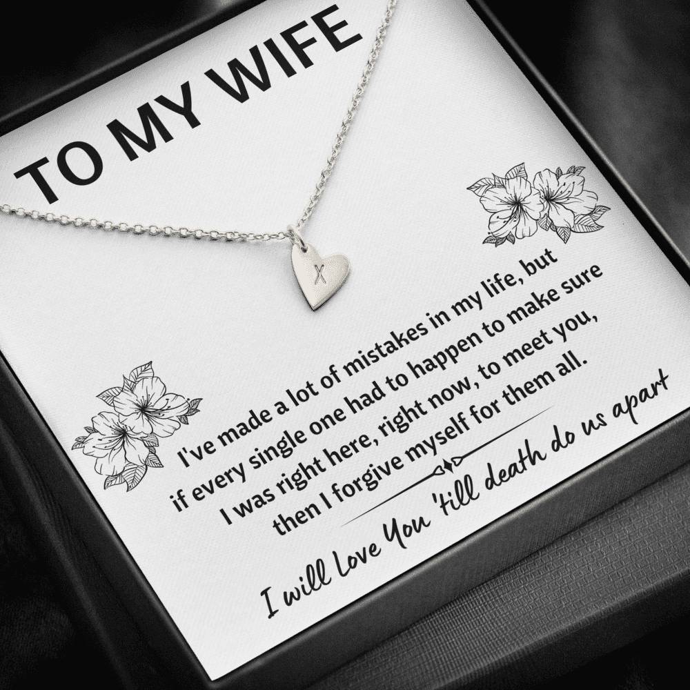 TO MY WIFE "MISTAKES" CUSTOM NAME INITIALS ENGRAVING HEARTS NECKLACE GIFT SET - ON CLOUD NINE GIFTS