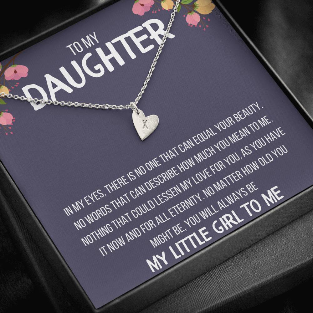 TO MY DAUGHTER "MY LITTLE GIRL TO ME" CUSTOM NAME INITIALS ENGRAVING HEARTS NECKLACE GIFT SET - ON CLOUD NINE GIFTS