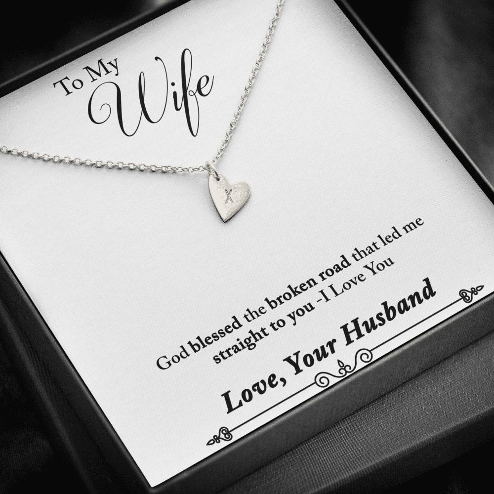 TO MY WIFE "BROKEN ROAD - SO" CUSTOM NAME INITIALS ENGRAVING HEARTS NECKLACE GIFT SET - ON CLOUD NINE GIFTS