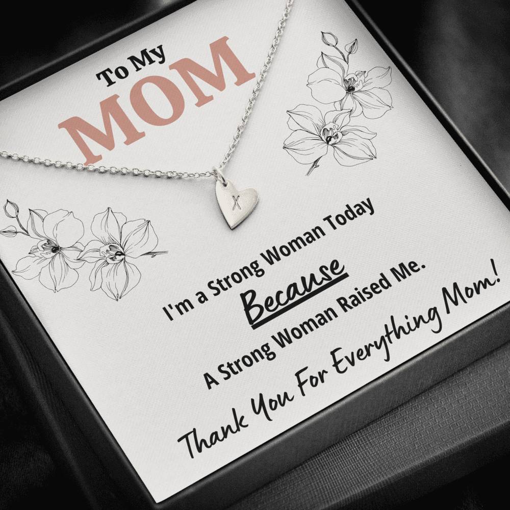TO MY MOM "STRONG WOMAN" CUSTOM NAME INITIALS ENGRAVING HEARTS NECKLACE GIFT SET - ON CLOUD NINE GIFTS
